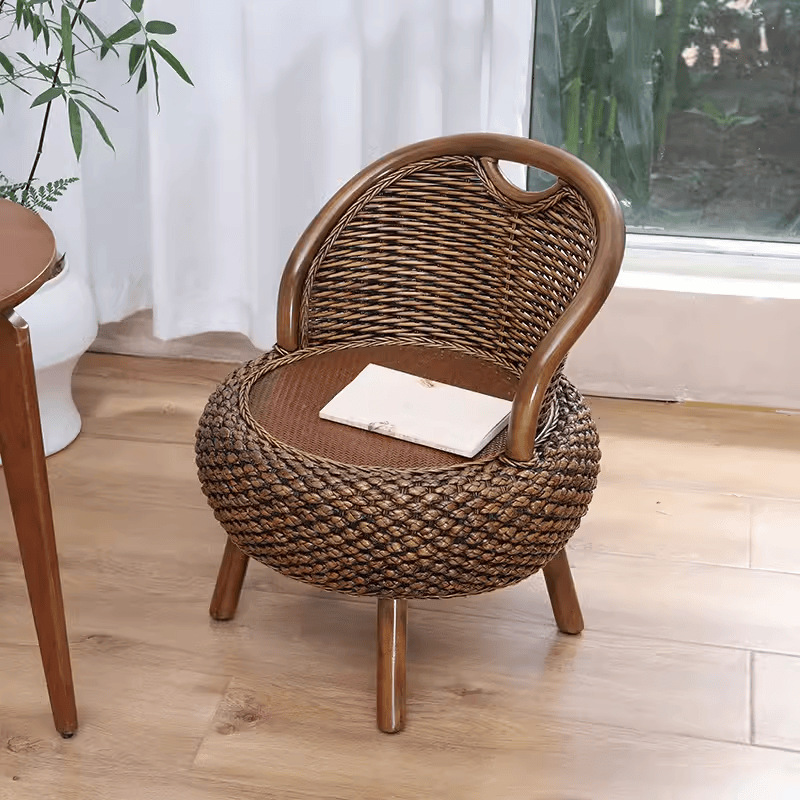 Retro Small Rattan Chair Balcony Living Room Round Table Combination Leisure Seat Shoe Changing Stool Rattan New Arrival Backrest Chair Low Stool