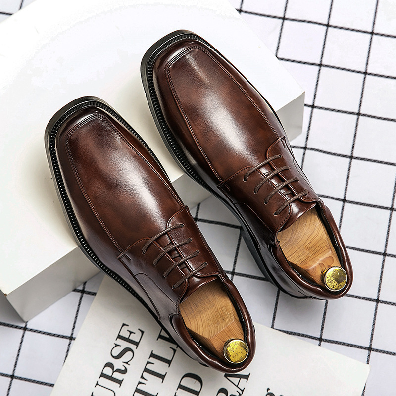 Cross-border plus size 48 Amazon Four Seasons New Low-top Square Men's Business Casual Fashion Youth Wedding Leather Shoes