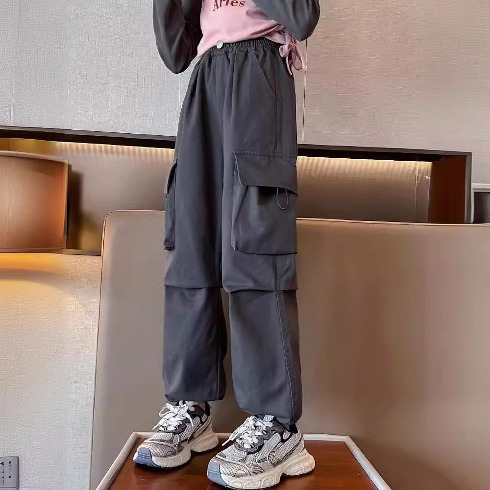 Picture of Girls' Overalls 2024 Autumn Handsome Pants Children's Western-style Pocket Casual Pants Large Children's Loose Pants