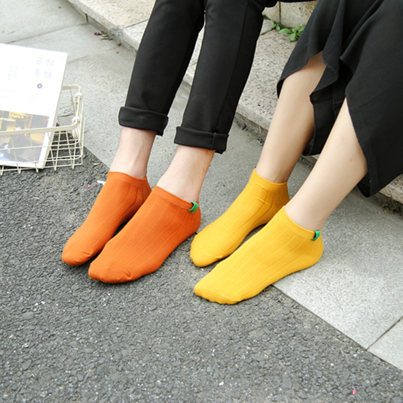 Summer and autumn new couple socks solid color casual imitation label shallow mouth thick line boat Socks women's cotton autumn and winter thickened socks
