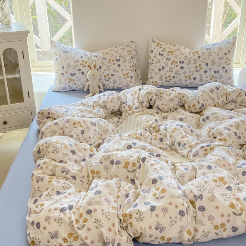 Picture of Mother and infant ins cloud feeling super soft washed wrinkled cotton four-piece set A floral fresh quilt cover dormitory bed sheets three-piece set