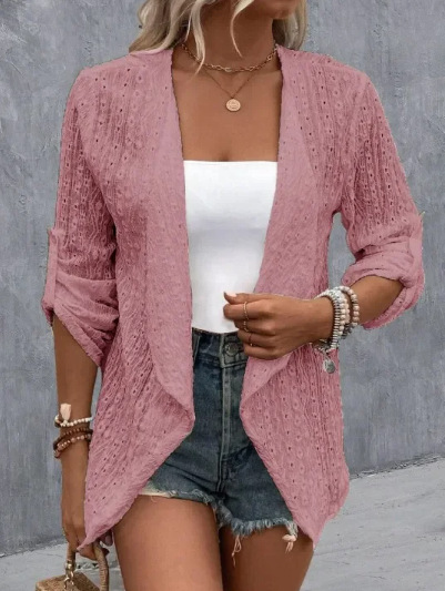 Picture of in stock 2024 Europe and the United States new solid color lapel cardigan lace coat coat cross-border air conditioning mountain