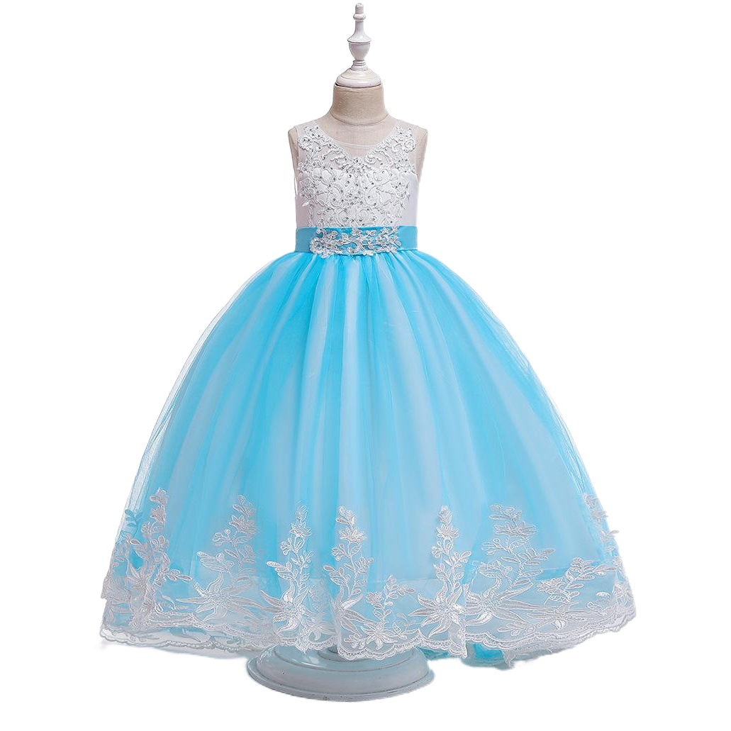 2024 Amazon New Girls' Dress Princess Dress Embroidered Girls' Wedding Dress Long Dress Bow Trailing Evening Dress