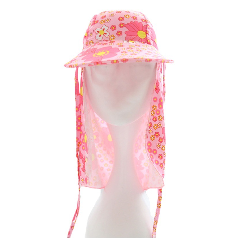 Cross-border Hot Sale Children's Swimming Cap Swimming Sunshade Boys' Big Cornice Seaside Neck Protection Hat Boys' and Girls' Sunscreen Hat