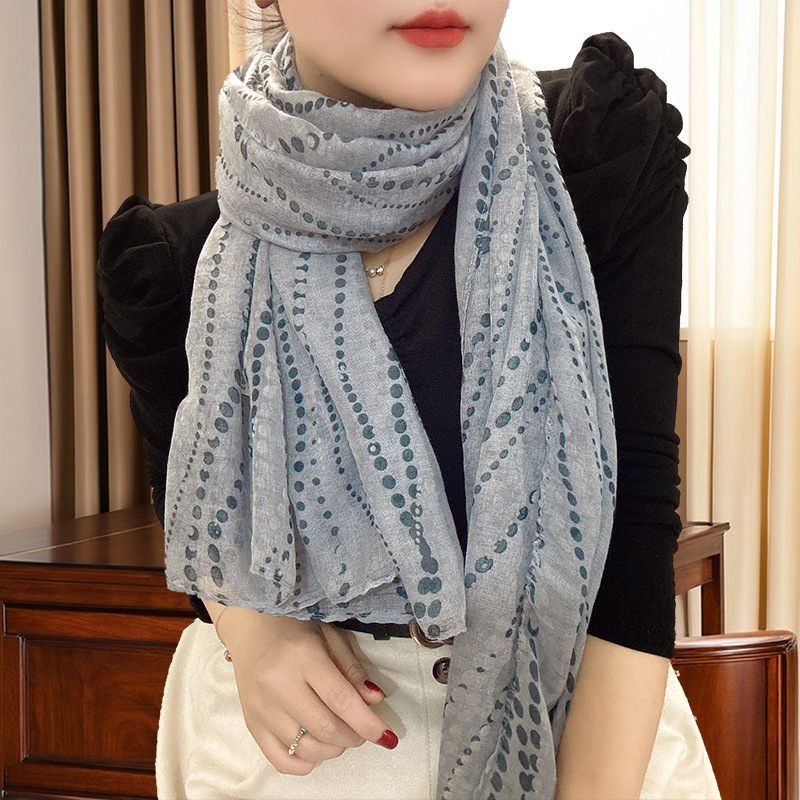 Picture of Simple Temperament Geometric Dot Cotton and Linen Texturous Large Size Spring and Summer Scarf Scarf Women's Autumn and Winter Neck Protection Shawl Scarf