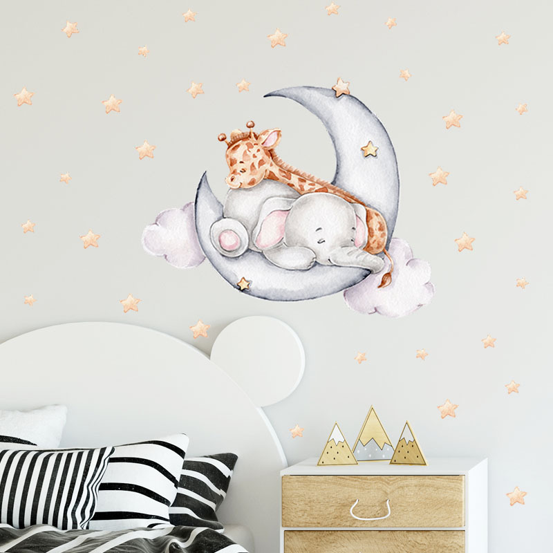 New FX-E101 Cartoon Elephant Giraffe Star Moon Good Night Children's Room Home Wall Decoration Wall Sticker