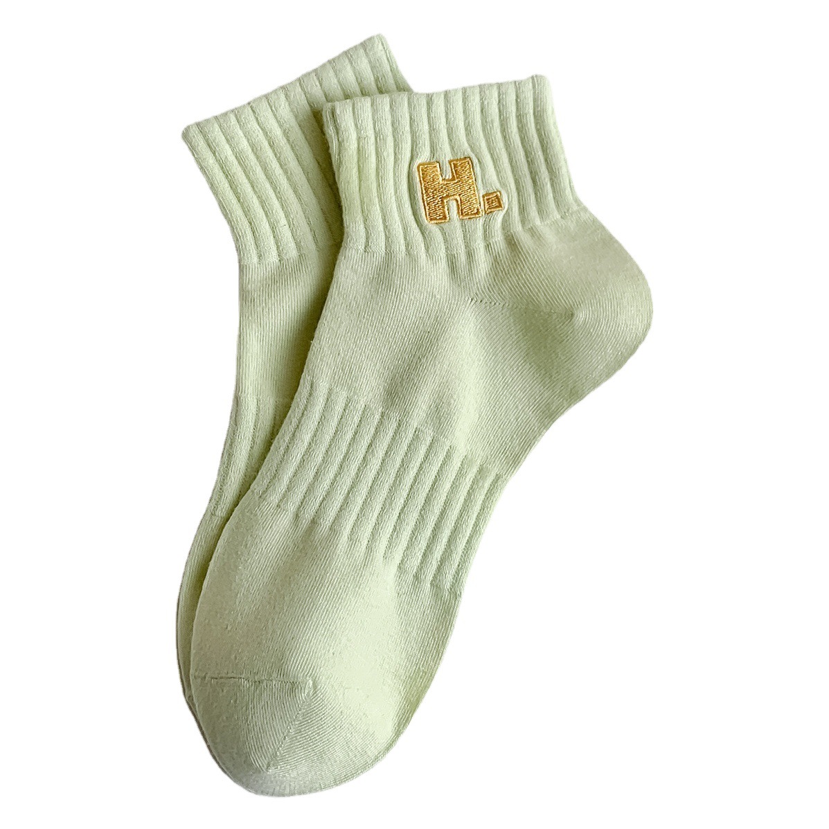 Solid color basic letter embroidery H short tube ladies solid color sports socks wholesale spring and summer boat socks women's socks
