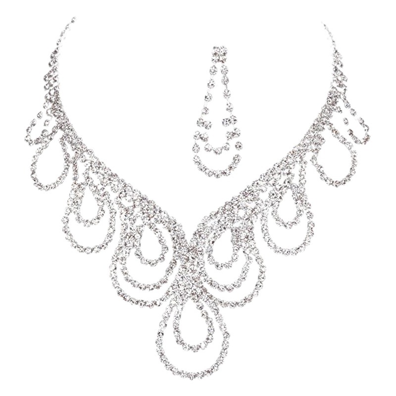 European and American cross-border recommend bridal jewelry full diamond bridal suit necklace earrings foreign trade wedding jewelry accessories