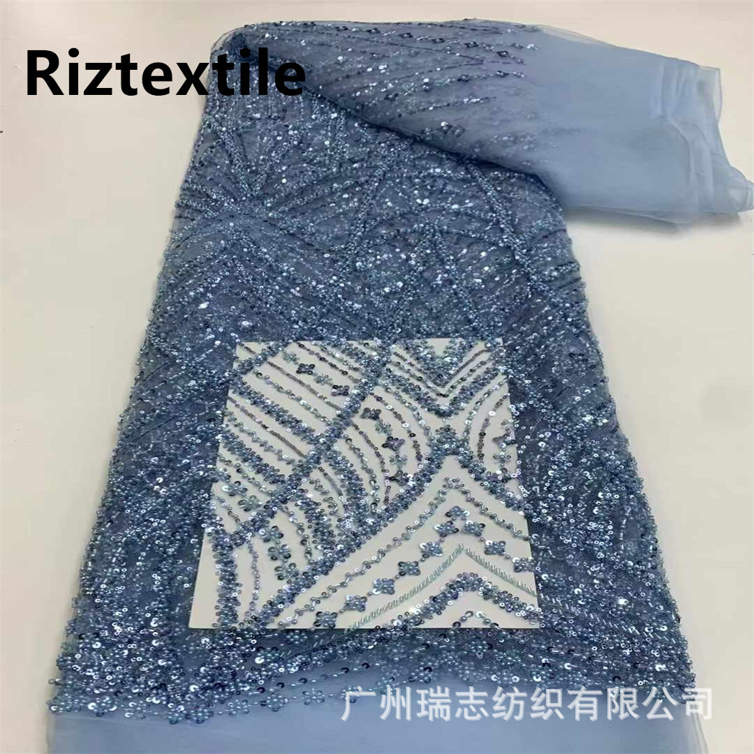 Picture of Chain line flower bead embroidery fabric European and American stereo sequins embroidery dress lace French lace