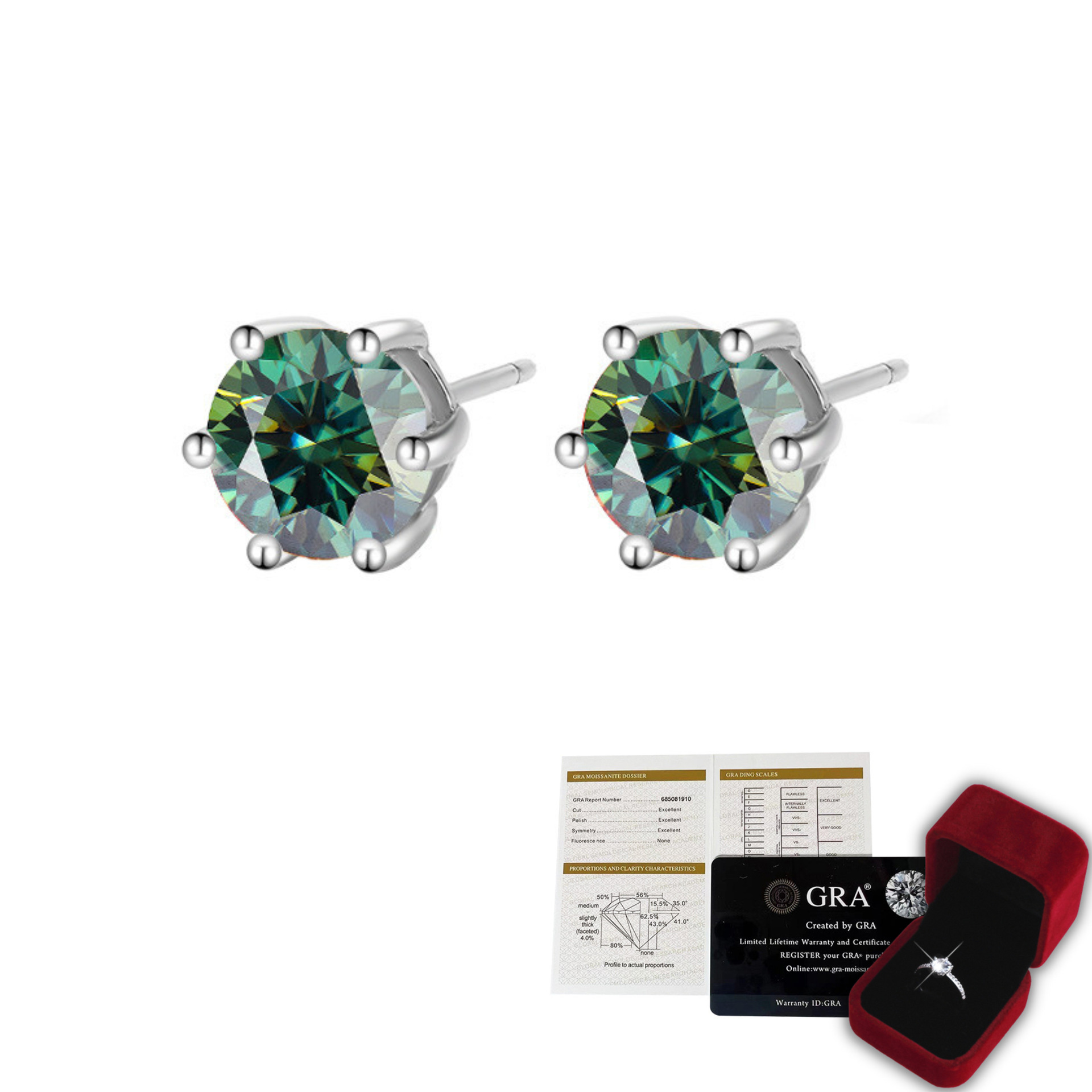 Picture of Source manufacturer S925 silver classic round green moissanite earring female Mori all-match diamond earring set decoration