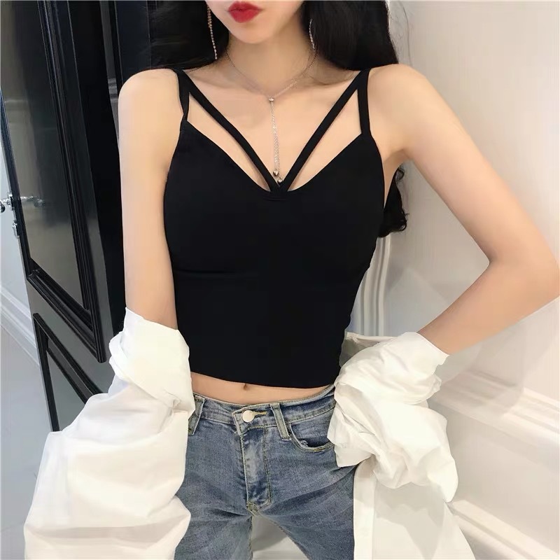 New Sling Vest with Chest Pad Sexy Beautiful Back Bra Without Steel Ring Thin Gather Sports Underwear for Female Students