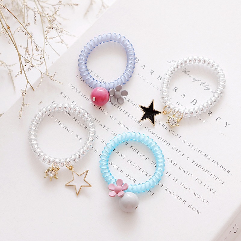Picture of South Korea Phone Line Cute Hair Ring Base Flower Hair Rope Leather Cover Candy Color Hair Accessories Hair Rope Hair Accessories