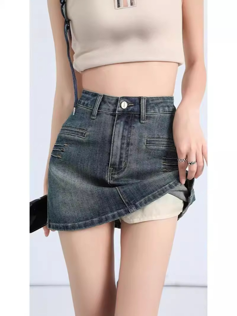 Vintage Spice Girl Denim Skirt Women's Summer 2024 New High Waist Slimming Small A- line Skirt Hip Skirt