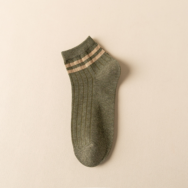 Picture of Men's Socks Spring and Summer Two-Bar Boat Socks Men's Casual College Style Short Socks Stripped Breathable Shallow Mouth Cotton Socks Sweat-Absorbing Socks for Men