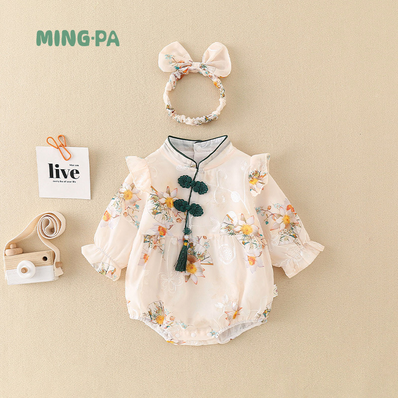 Picture of Baby Autumn Clothing Thin Chinese Style Romper Newborn Autumn One-Piece Clothes Baby Girl Full Month Hundred Days Dress