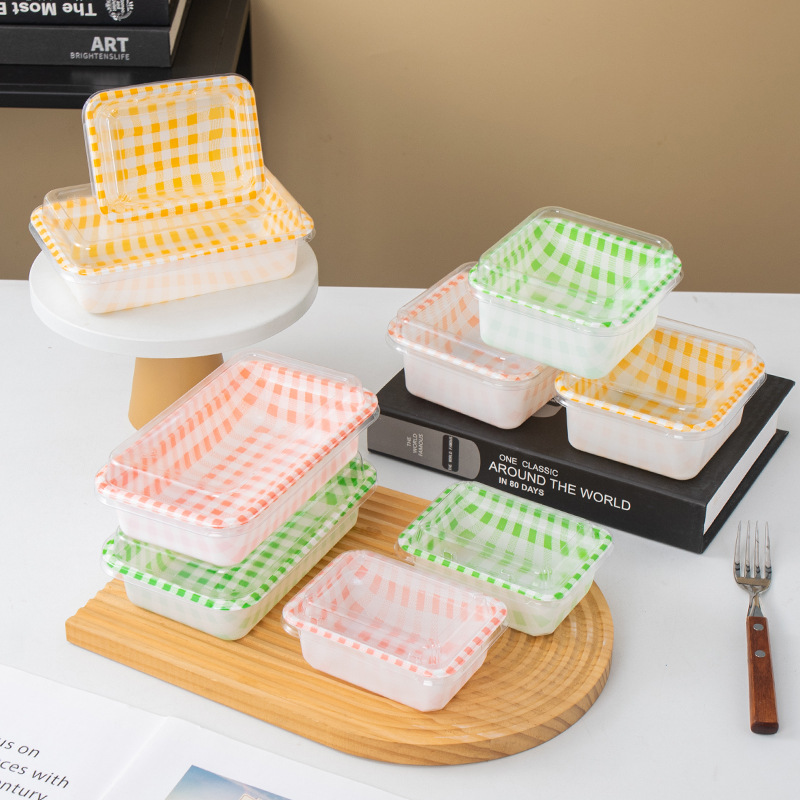 Cute grid net red square tiramisu cake box ins style lunch box sandwich dessert packing box