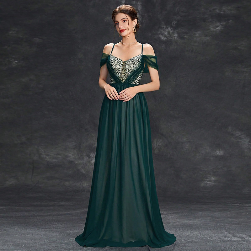 New Spring Long Evening Dress, Fashionable Strap Style for Annual Meeting and Party Hostess, Slimming Dress for Women