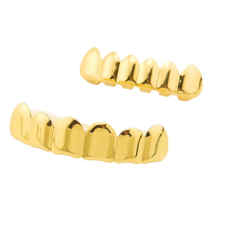 European and American HIPHOP Hip Hop Gold braces Teeth Grillz real gold plating decorative props smooth Teeth accessories