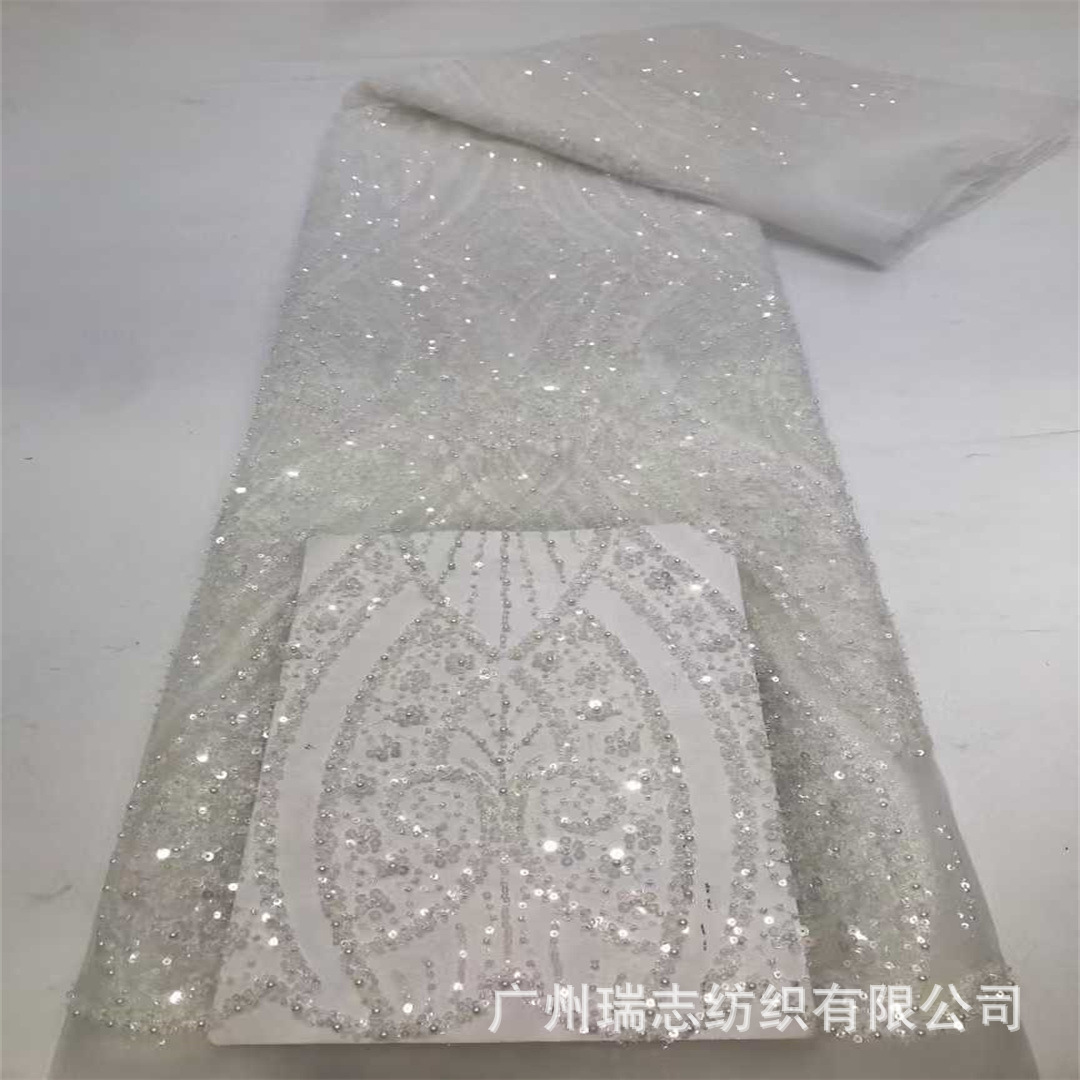 Picture of African sequins embroidered printed mesh wedding dress fabric African Sequins Lace Fabric