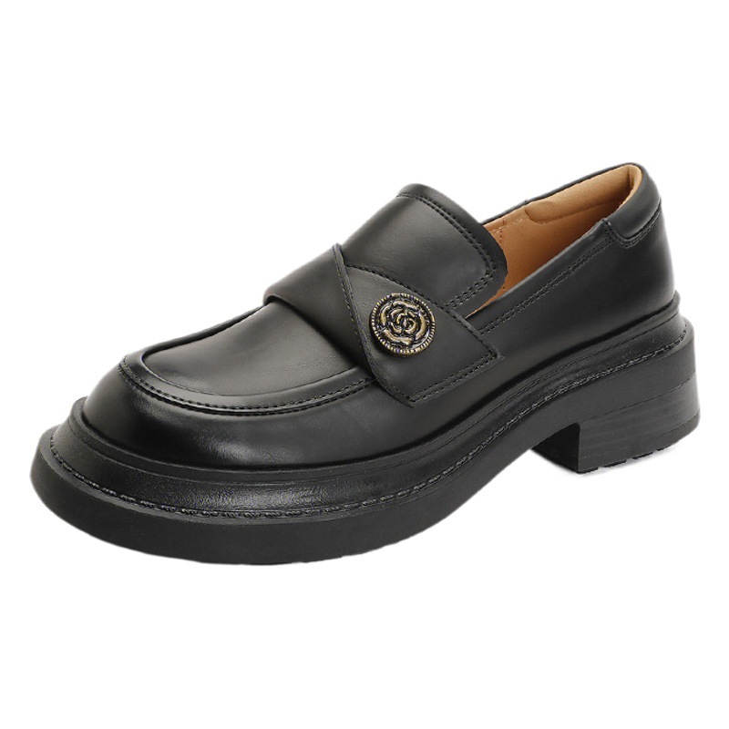 Su Yinyin with small leather shoes 2023 new French shallow mouth shoes women's thick bottom thick heel calfskin loafers