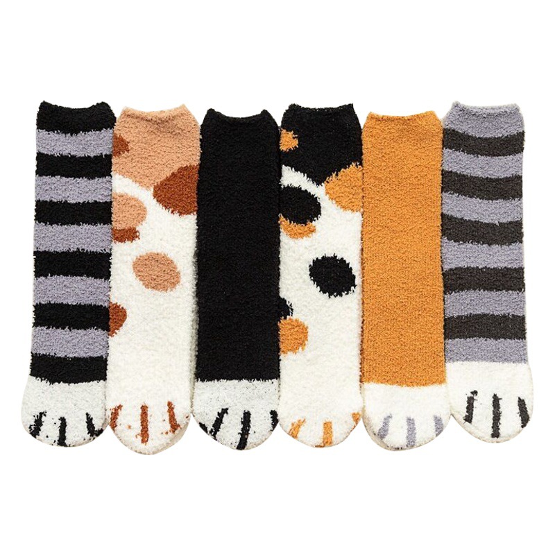 Floor Socks Women's Coral Velvet Socks Women's Winter Thickeneded Cute Cat Claw Home Plush Sleeping Socks Women's Sleep Socks