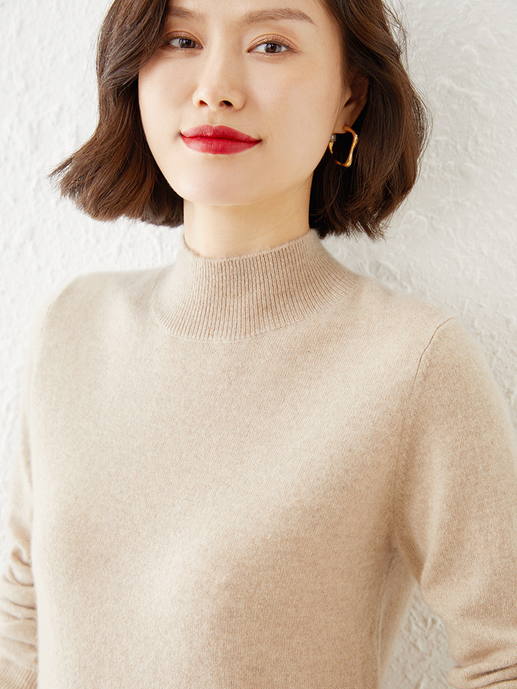 Picture of 2024 Autumn and Winter New Half-turtleneck Knitted Sweater Women's Loose All-match Solid Color Pullover Inner Warm Base Shirt
