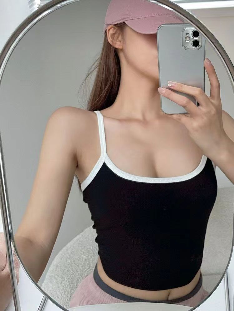 Small Camisole Women's Summer Wear French Sweet Spice Girl Beautiful Back Contrast Color Cyber Celebrity Hot Sports Top