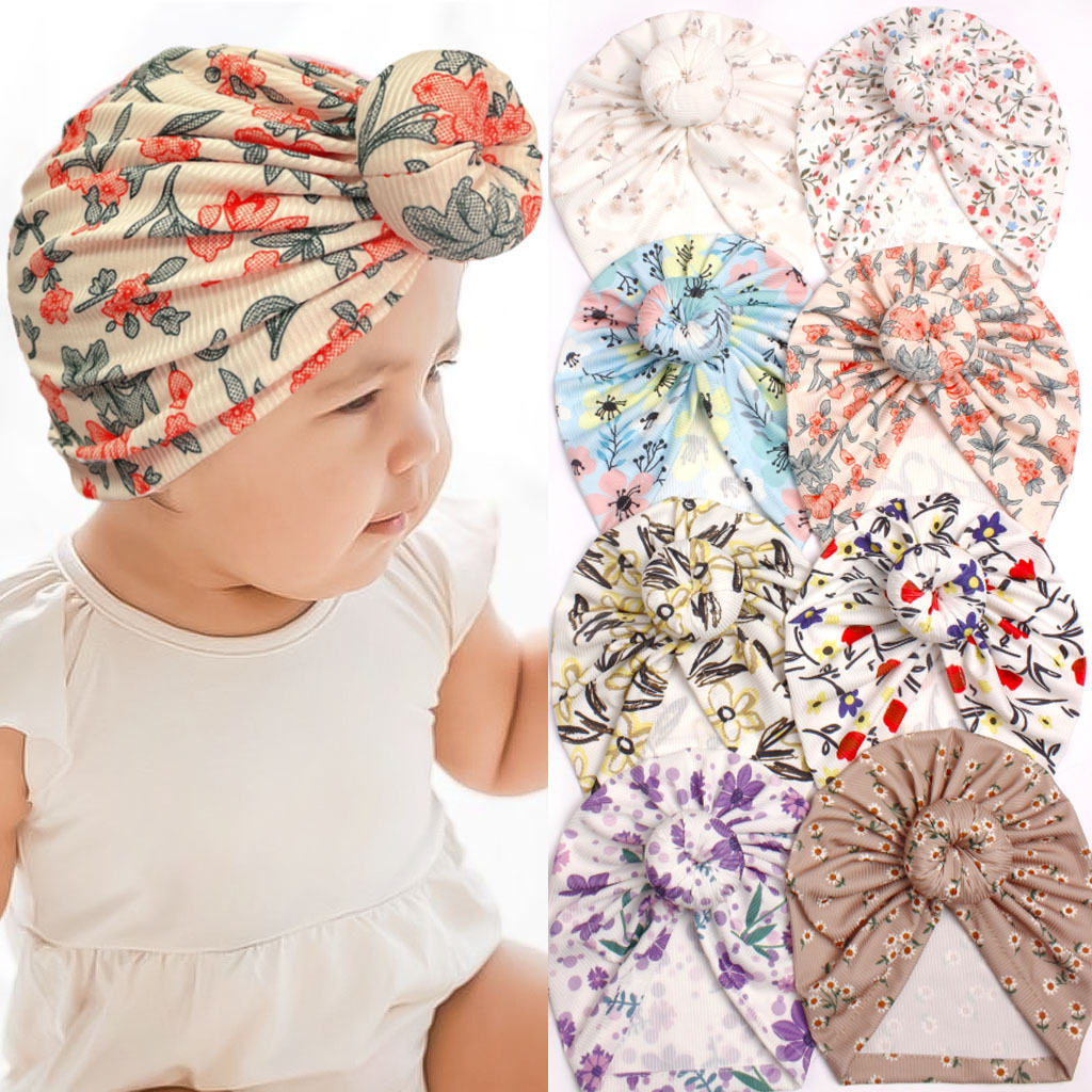 Picture of New European and American Floral Children's Hats, Printed Donut Baby Indian Pullover Hats, Four-Season Baby Turban Hats