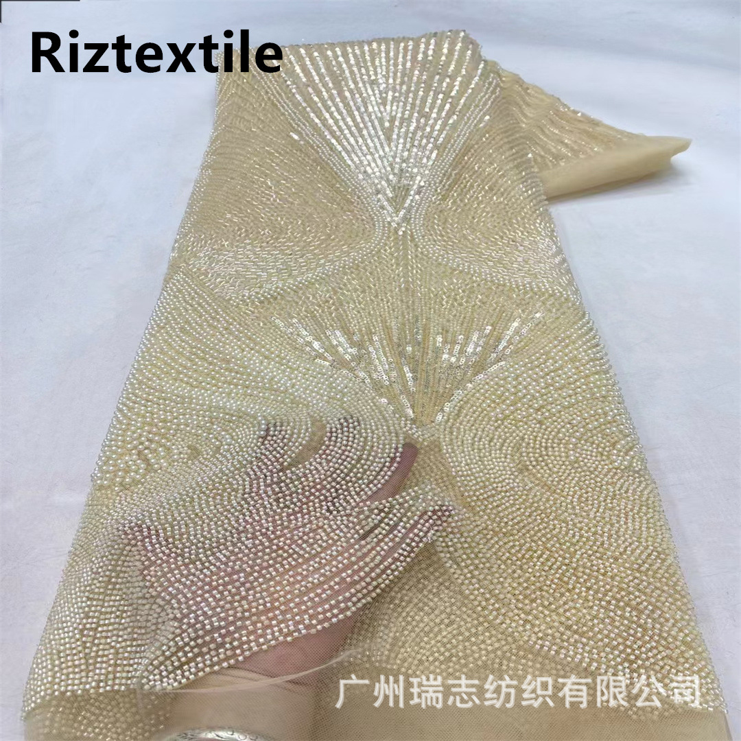 2024 New Heavy Industry Double Peach Heart Big Flower Bead Tube Sequin Wedding Dress Stage Dress dress Lace Fabric