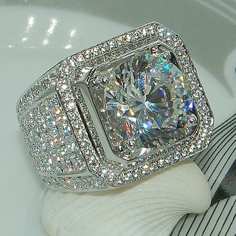 Picture of Wholesale wish hot sale European and American ring white new domineering men's diamond ring micro-inlaid full diamond ring