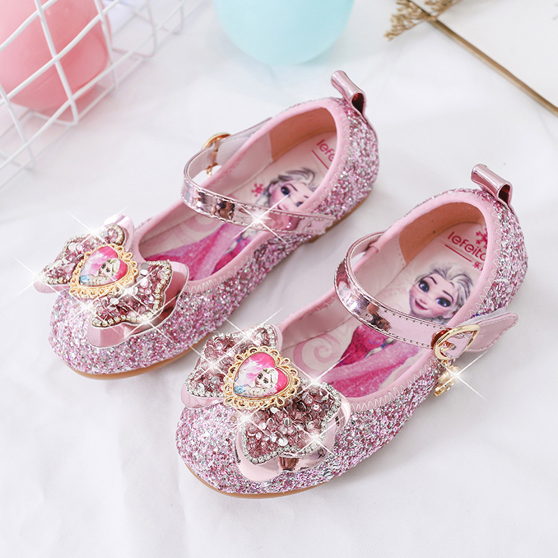 Girls Princess Shoes New Shoes Little Girls Spring and Autumn Soft Bottom Crystal Shoes Fashion Children Flat Velcro Shoes