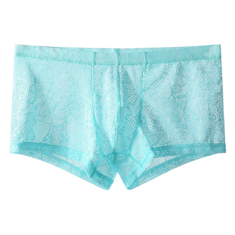 Junya Men's Lace Transparent Boxers Ultra-thin Low Waist Sexy Breathable Personality Trendy Men's Shorts for Youth