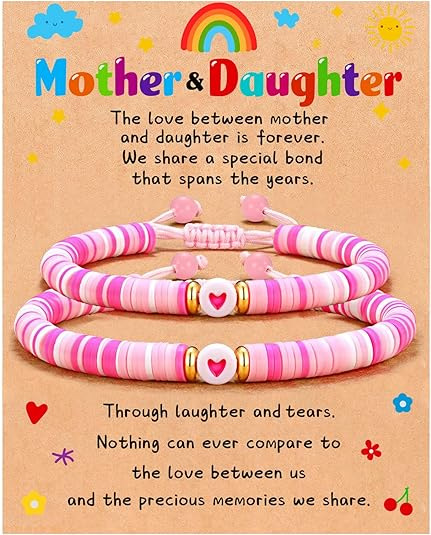 Picture of Cross-border Jewelry Temu Hot Mother's Day Bracelet Creative Soft Pottery Beaded Heart-shaped Mother and Daughter Parent-child Hand Rope for Women