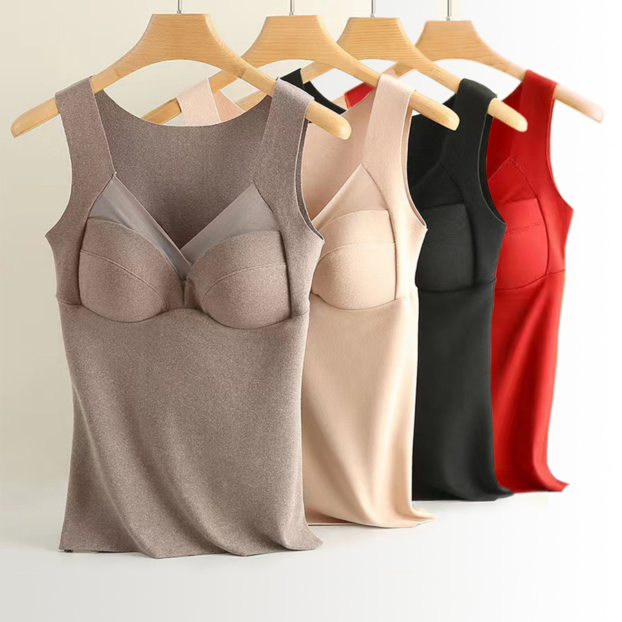 3893 Autumn and Winter Seamless Heating German Velvet Warm Vest Women's Fixed All-In-One Chest Pad Thickened Bottoming Thermal Underwear Women