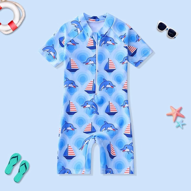 Picture of 2024 Girls' Swimsuit Cartoon Short Sleeve Children's One-Piece Swimwear for Ages 3-6 Boys' Swimwear Set with Cartoon Swim Cap