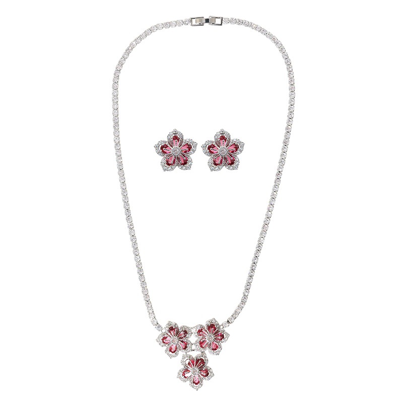 Korean version of the new cross-border exclusive bride zircon earrings necklace female niche design light luxury jewelry set wholesale