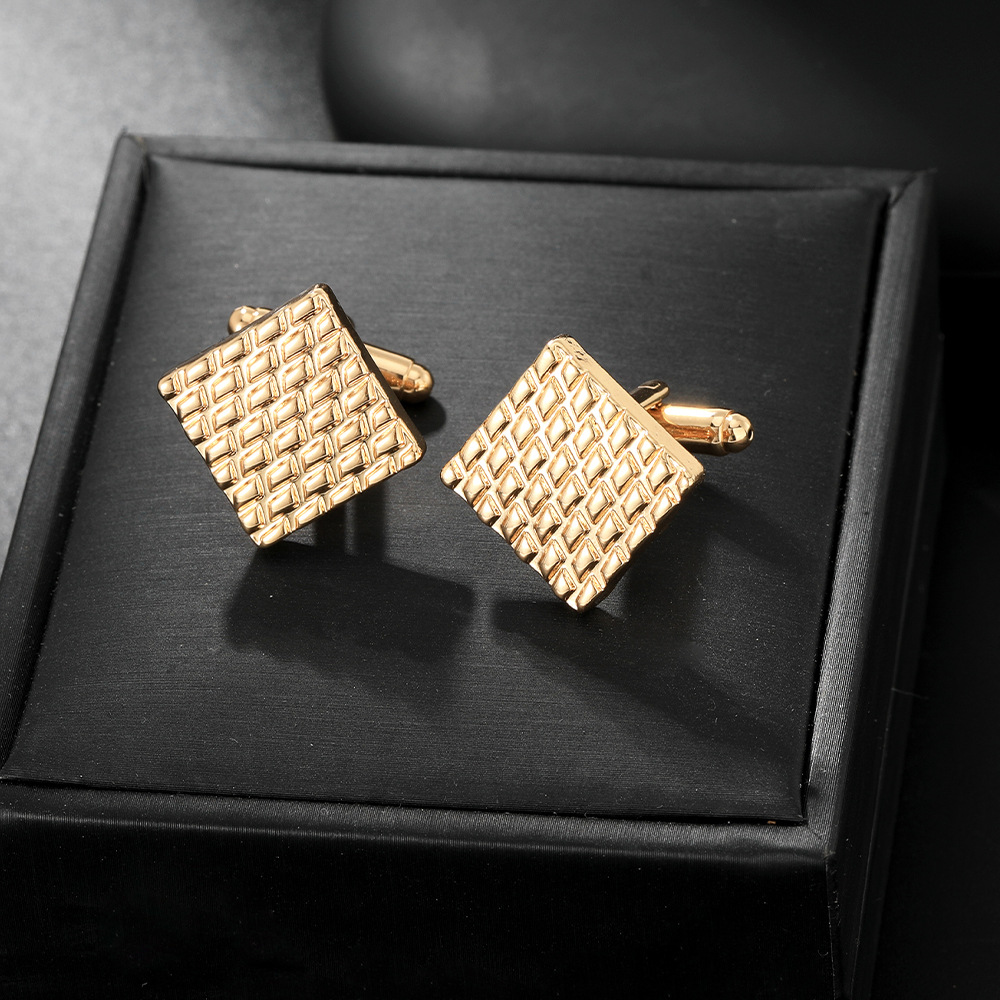 Cross-Border Geometric Stripesd Men's Cufflink Accessories European and American New Products Individually Packaged Simple Square Metal Cuff Nails Ins