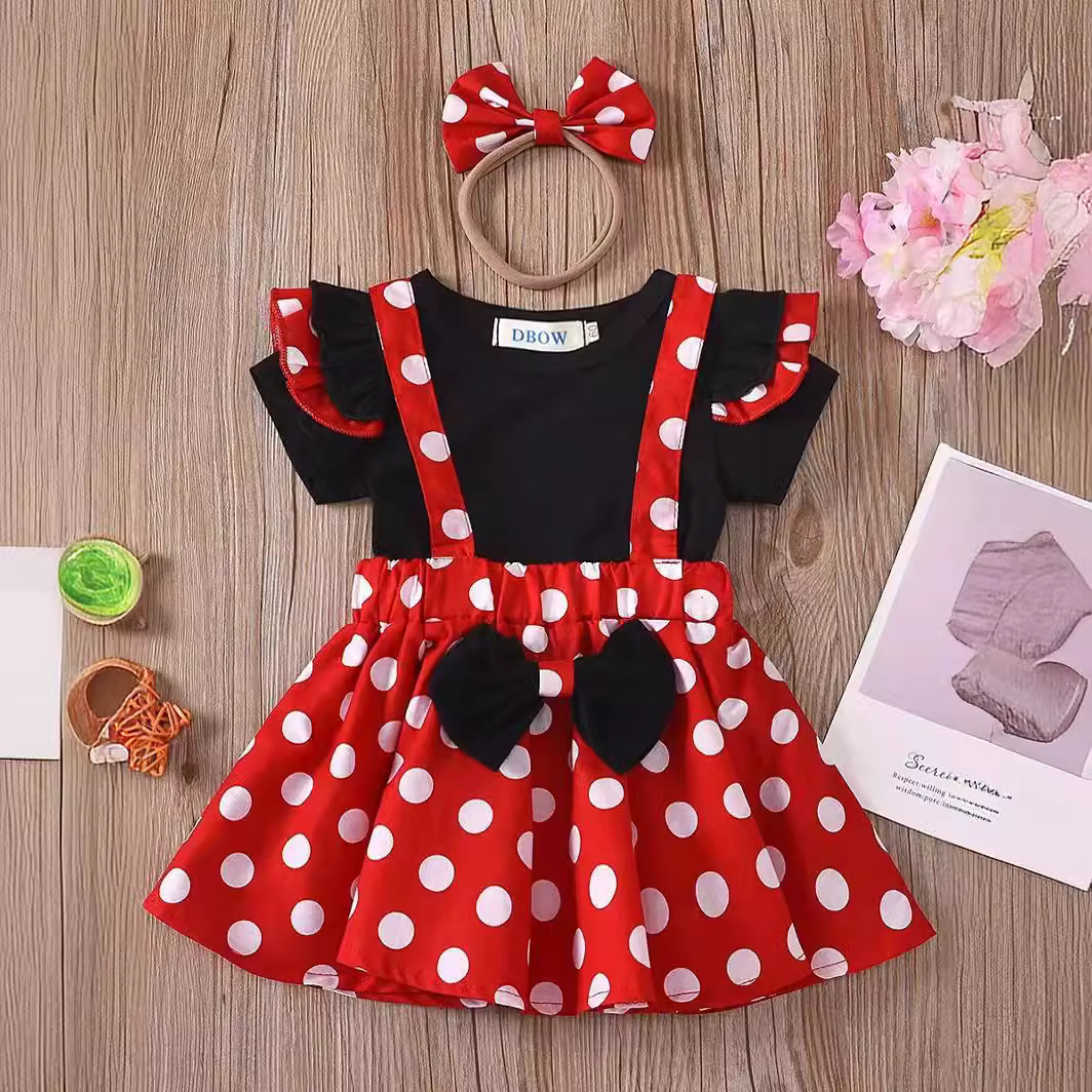 Cross-border Girl's Princess Dress Cute Poll Dot Mesh Dress Christmas Girl's dress Stylize Skirt Three-piece Suit