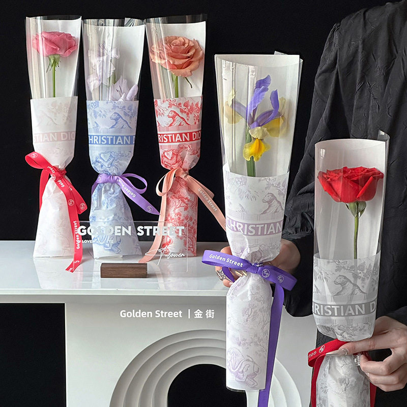 Flower Love High-end Flower Goddess Flower Bow Bag Internet Celebrity Transparent Waterproof Single Bag Big Brand Flower Wrapping Paper