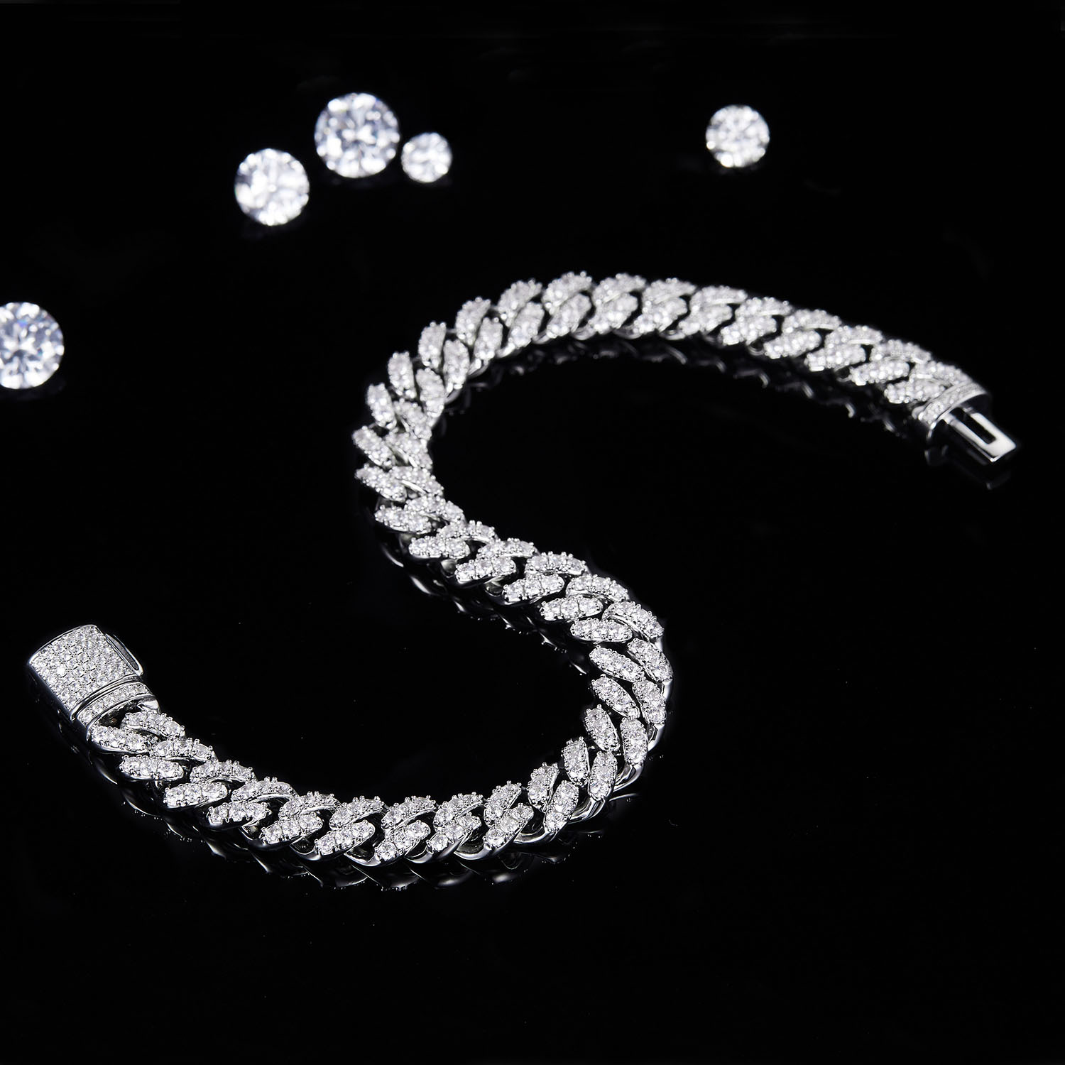Picture of [Hip-Hop Impression Series Starry Brilliance] Classic S925 Silver Bracelet 8mm Moissanite Single Row Diamond Cuban Chain