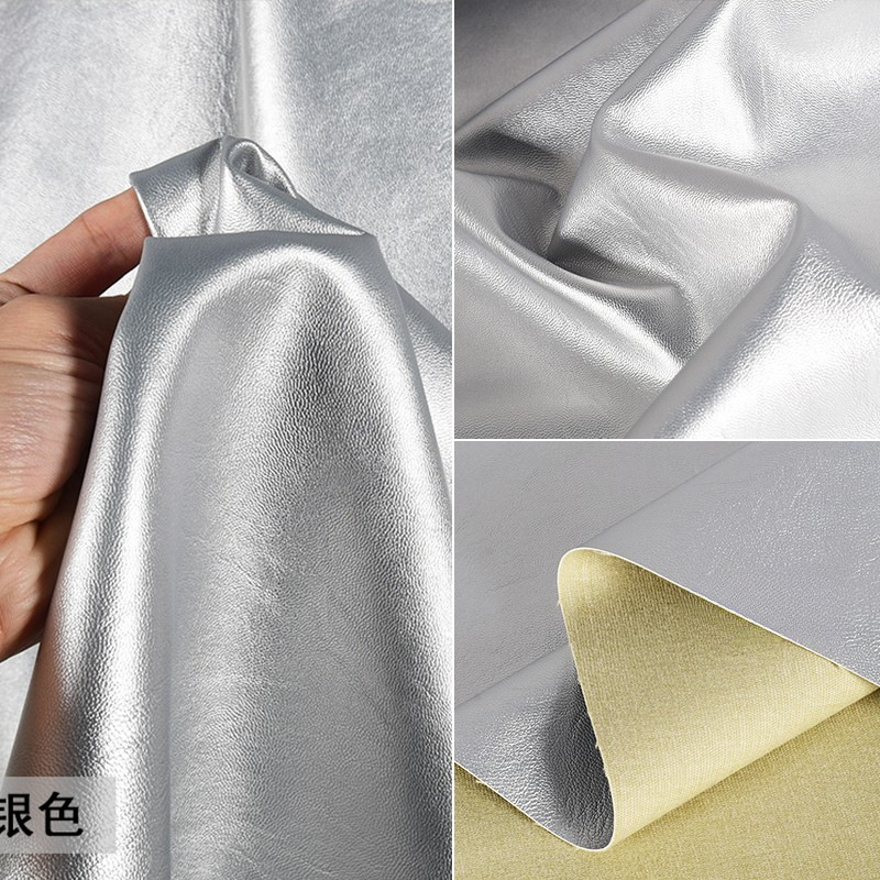 silver matte pu soft leather artificial leather waterproof fabric clothing bag designer handmade DIY fabric
