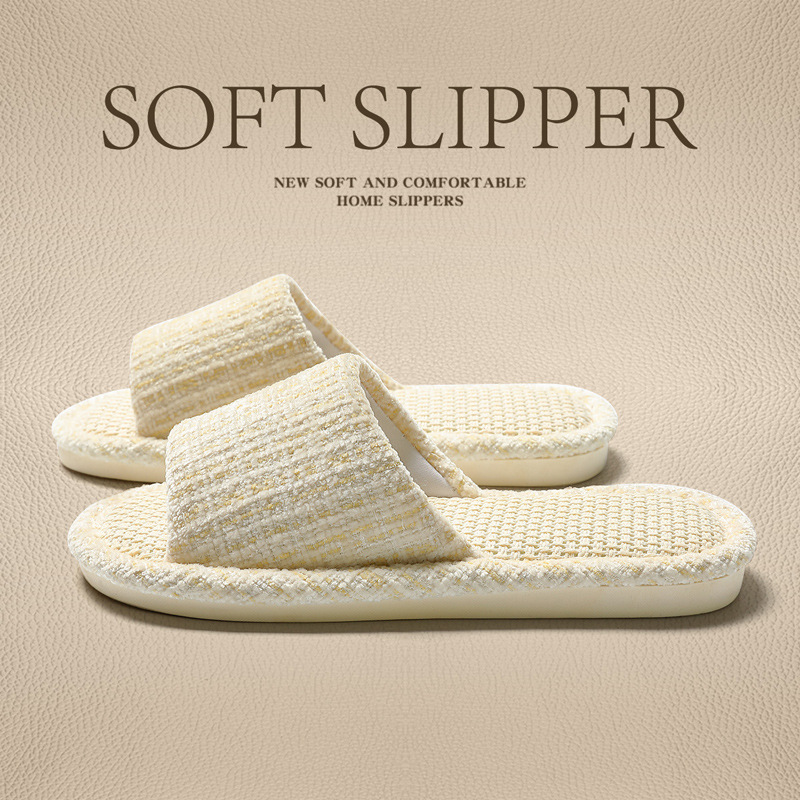 Cross-Border Breathable Sweat-Absorbent Linen Slippers for Women, Home Indoor Non-Slip Japanese-Style Four-Season Hospitality Cotton and Linen Slippers for Men