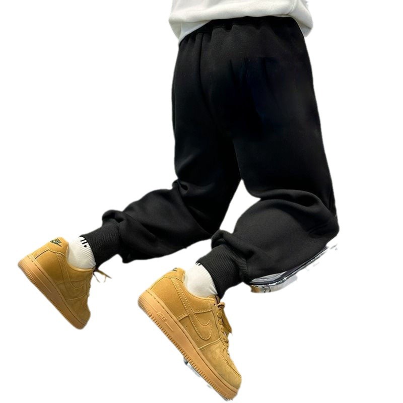 Picture of Boys' Winter Fleece-Lined Thickened Pants 2025 New Style for Older Children, Integrated Fleece Sweatpants, Fashionable Casual Children's Pants Trend