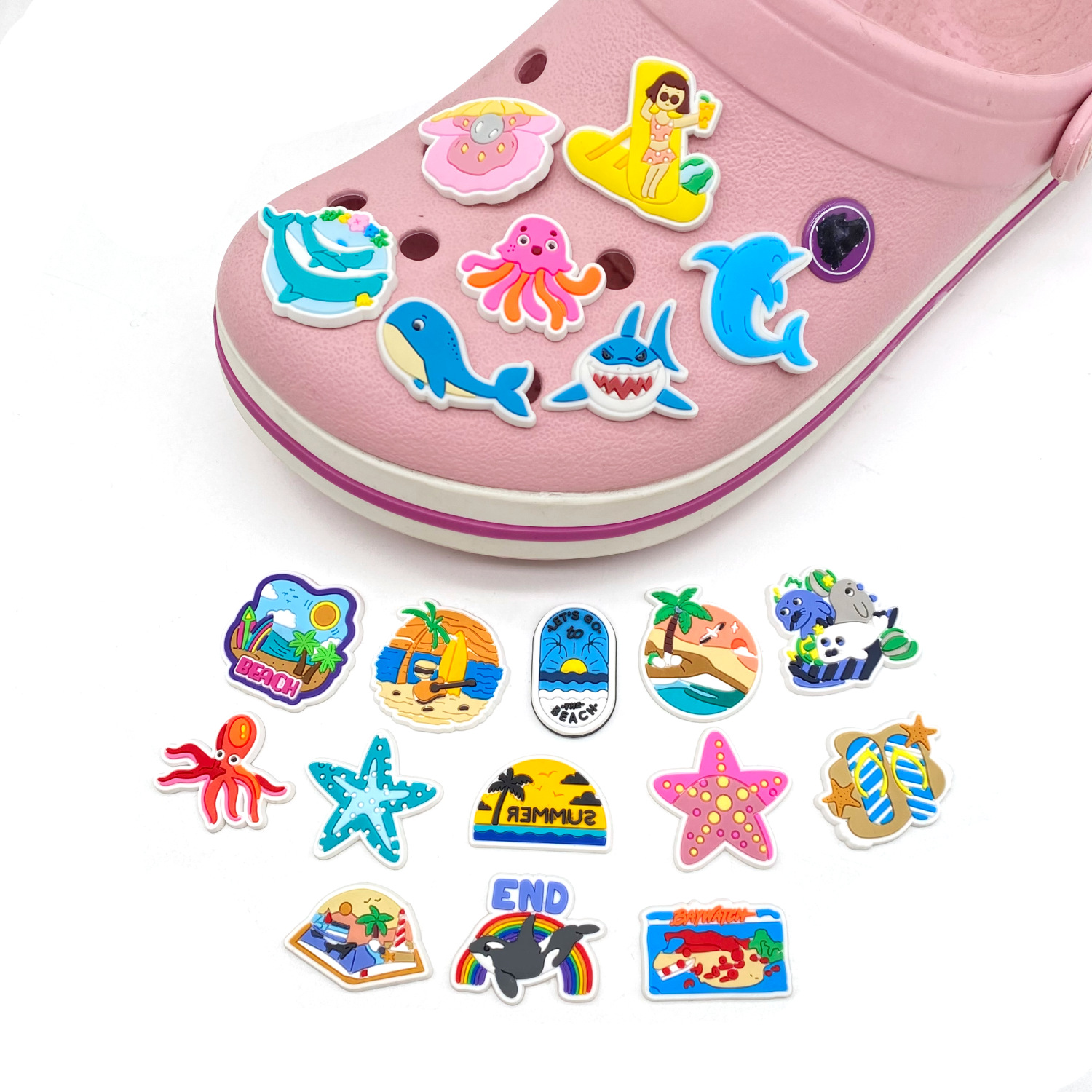 Picture of 20 suit Summer Style Cave Shoes Shoes Flower Shoe Buckle PVC Accessories Sandals Decorative Buckle I-Buckle Shoe Accessories