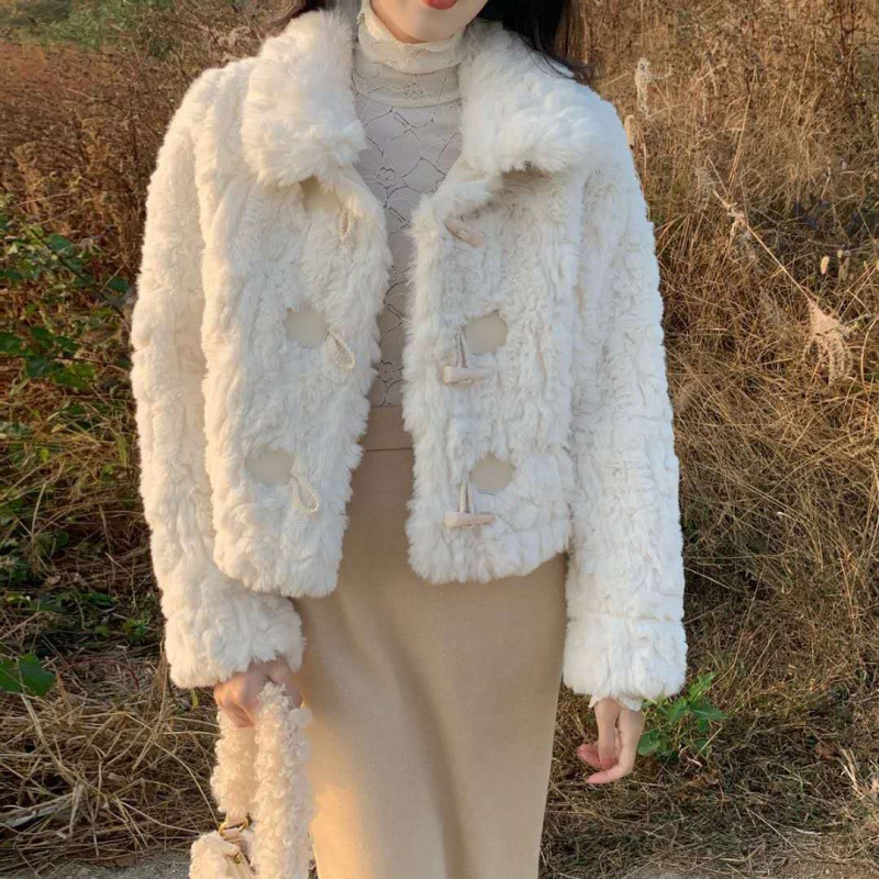 Imitation Leather Coat Women's Winter New Imitation Rex Rabbit Fur Coat Women's Thickened Warm Lamb Wool Plush
