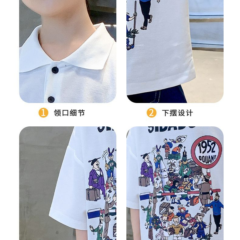 Boys' short-sleeved polo collar 2023 new summer children's cotton shirt handsome medium and big children's polo shirt