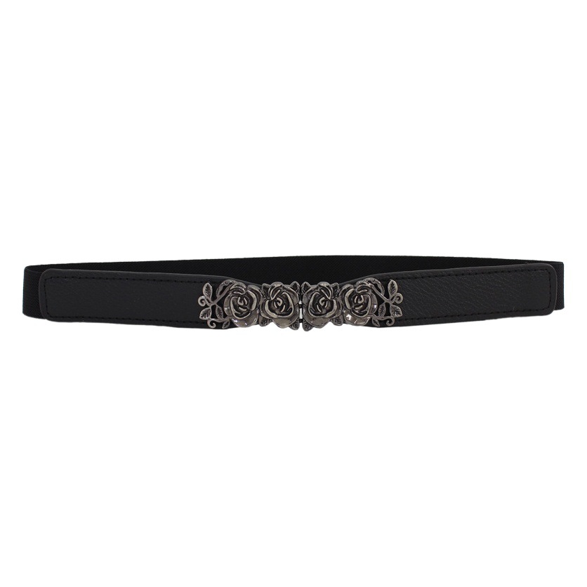 Vintage Rose Buckle Elastic Belt Women's Decorative dress Sweater Waistline Thin Elastic Waist Cover Four-color Optional