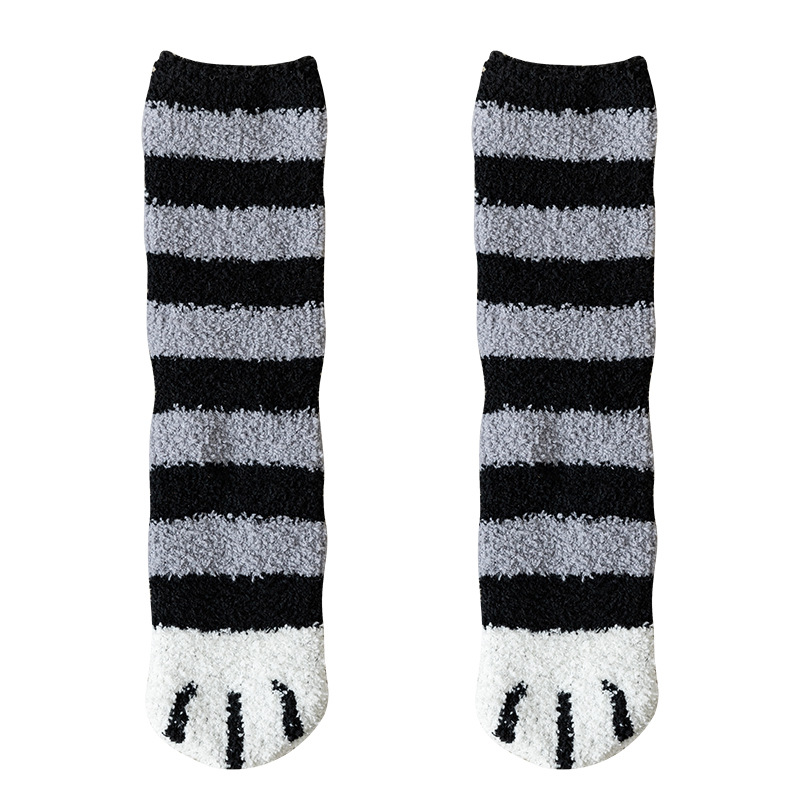 Picture of 20 Autumn and Winter Women's Japanese Style Middle Cylinder Separate Packaging Thickened Cartoon Sleep Socks Coral Fleece Cat Claw Home Floor Socks