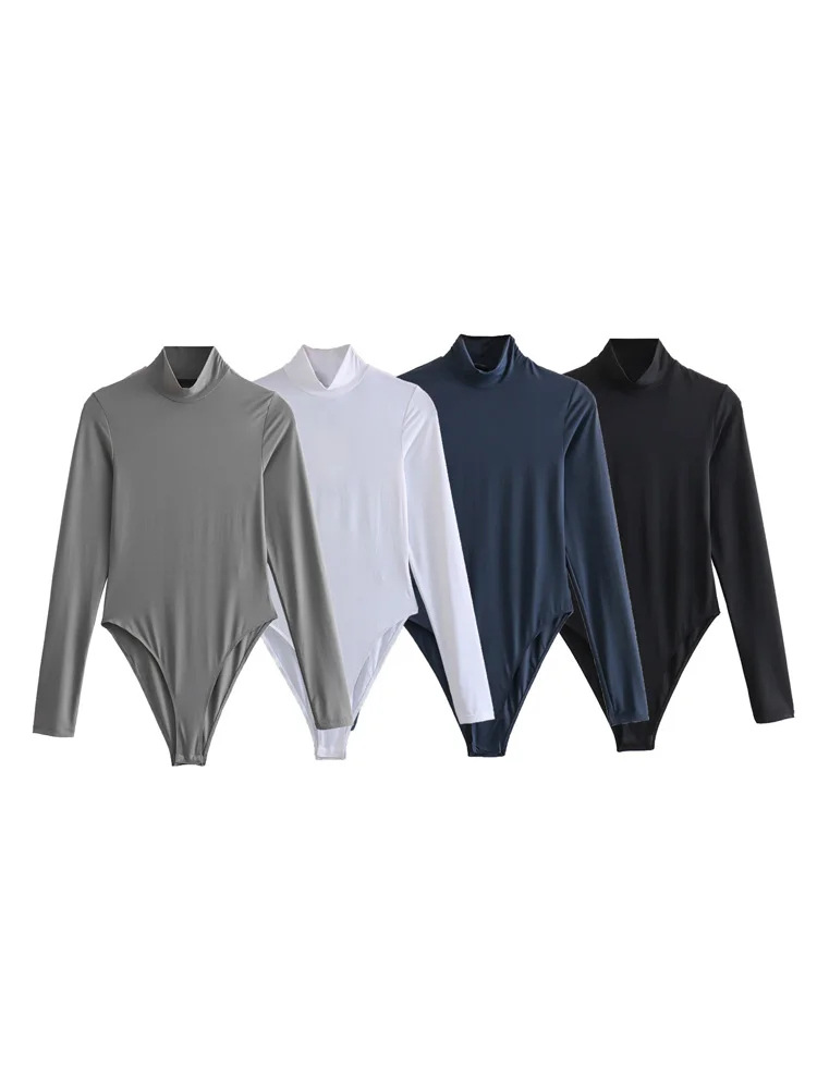 Aliexpress Foreign Trade 2025 Spring New Women's European and American Style Sexy Slim Half Turtle Collar Long Sleeve Jumpsuit for Women