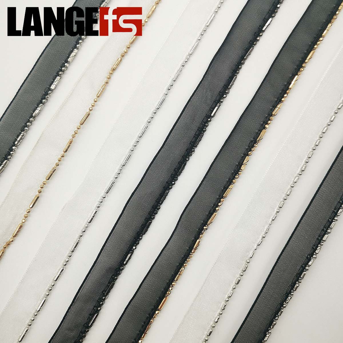 Factory in stock wholesale single row yarn with bead chain lace unilateral chain lace DIY clothing accessories shoes and hats accessories